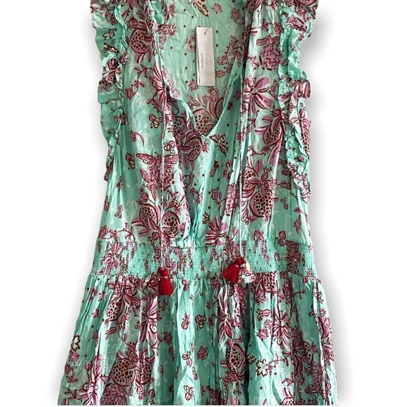 NWT  Poupette St Barth Triny Floral Mini dress, Size XS, Aqua Grenade - Picture 13 of 16